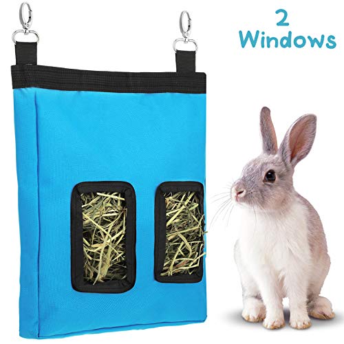 Bolsa de Heno de Conejo Bolsa de Alimentación de Animales Pequeños Bolsa Alimentador de Conejillo de Indias Saco de Heno Colgante para Animales Pequeños Chinchilla Hámsteres (Azul)