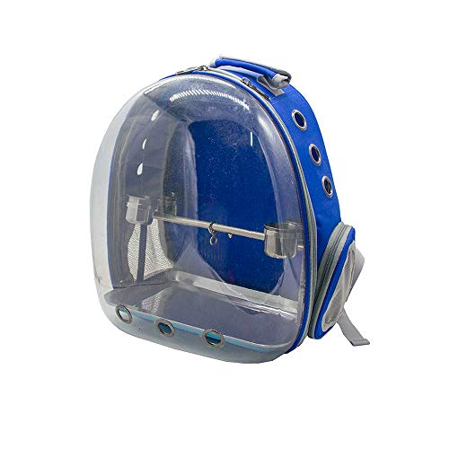 Bolsa de transporte para pájaros, transportador de pájaros transparente mochila de viaje transpirable con soporte de acero inoxidable para pájaros de mascotas loros (azul #)