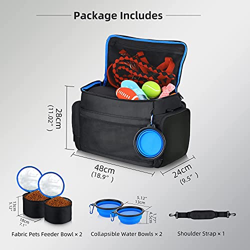 Bolsa de Viaje para Perros, Bolsa de Viaje para Mascotas con 2×Contenedores de Comida para Perros de tela 2×Plegable Platos de viaje Silicona para perros, Juego de Accesorios de Viaje para Perros