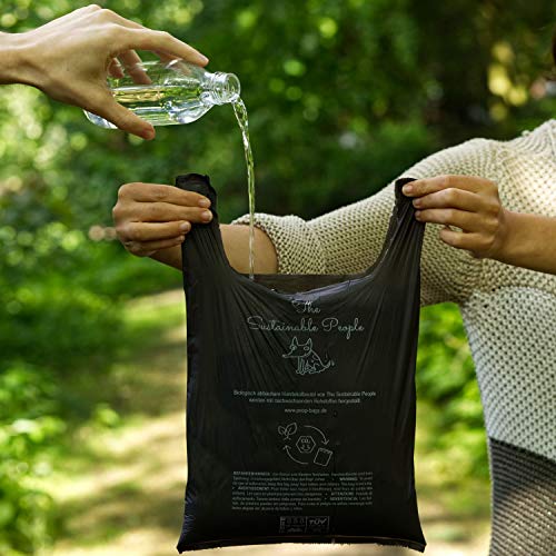 Bolsas biodegradables para excrementos de perro TSP con asas, certificado OK compost Home, 100% compostable y biodegradable, tamaño grande y extra grueso (18 µm), rollo grande con 160 bolsas