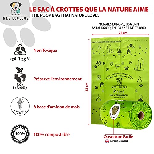 Bolsas para caca de perro MES LOULOUS 300 bolsas ecológico compostables y biodegradables para excrementos caninos no micro plasticos