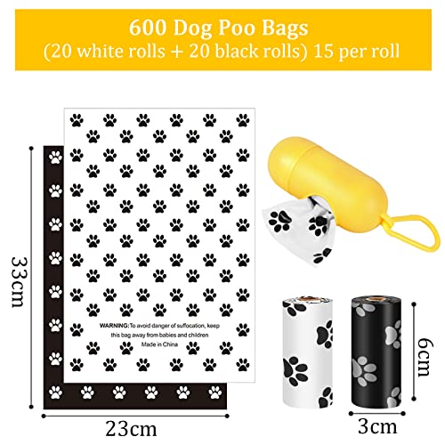 Bolsas Para Excrementos De Perro,Bolsas Caca Perro,600 Bolsas para Caca de Perro con 1 Dispensador,Fuertes Poop Bag Para Perro Mascotas,40 Rollos