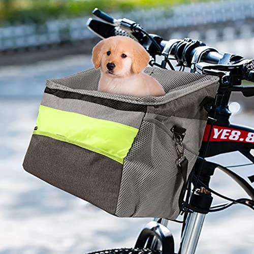 Bolso De La Cesta De La Bicicleta del Animal Doméstico, para Los Gatos Los Perros con La Correa Acolchada Ajustable Hombro, Bolso Bicicleta Perro Recorrido Las Bolsas para Todas Las Bicis,Gris