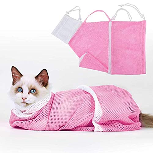 Bolso de malla de ducha de gato, bañado anti bañera de bañera Bolsa resistente a la mordida y bolso de ducha de gato resistente los rasguños para el baño de gato cortador de uñas y limpieza de orejas