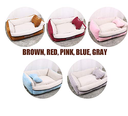 BORNET Cama para Perros/Cama para Gatos Peluche para Perros Cálido Cómodo Cuadrado Cojín Desmontable para Mascotas/Cama para Mascotas,Pink-M