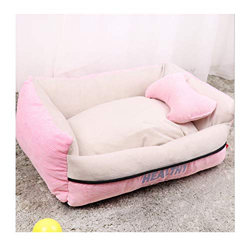 BORNET Cama para Perros/Cama para Gatos Peluche para Perros Cálido Cómodo Cuadrado Cojín Desmontable para Mascotas/Cama para Mascotas,Pink-M