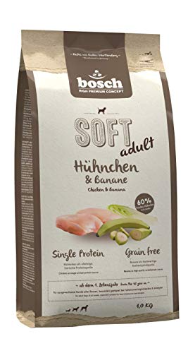 bosch HPC SOFT Pollo y Plátano | Alimento semi-húmedo para perros adultos de todas las razas | Sin cereales | 1 x 1 kg