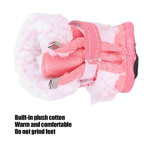 Botas de Nieve para Mascotas, Protector de Pata de Perro Suave y cálido Zapatos de Invierno para pies de Perro con Cierre de Gancho para Perros Gatos Cachorros Gatitos(No.1-Rosado)