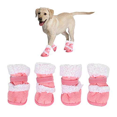 Botas de Nieve para Mascotas, Protector de Pata de Perro Suave y cálido Zapatos de Invierno para pies de Perro con Cierre de Gancho para Perros Gatos Cachorros Gatitos(No.1-Rosado)