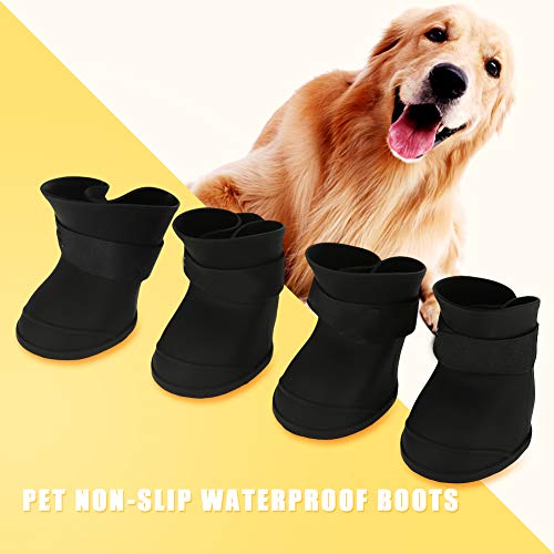 Botas impermeables para mascotas, 4 piezas de silicona para perros lindas botas impermeables para perros y gatos, zapatos para perros al aire libre para lluvia de hielo y nieve, etc.(M-Negro)