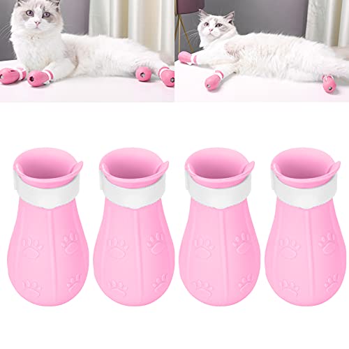 Botines para gatos, duraderos, fáciles de usar, material de TPE de calidad, fundas para pies de gato para tiendas de mascotas para casas de gatos para el hogar(Caja individual verde claro 4 piezas)