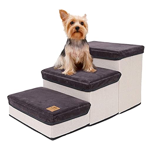 Bounabay Escalera para Mascotas, Escalera para Gatos, Plegable, Almacenamiento de 3 Niveles, Escalera para Perros, rampa portátil para Animales para Perros y Gatos, Perros pequeños Carga 25 kg (Gris)