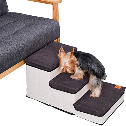 Bounabay Escalera para Mascotas, Escalera para Gatos, Plegable, Almacenamiento de 3 Niveles, Escalera para Perros, rampa portátil para Animales para Perros y Gatos, Perros pequeños Carga 25 kg (Gris)