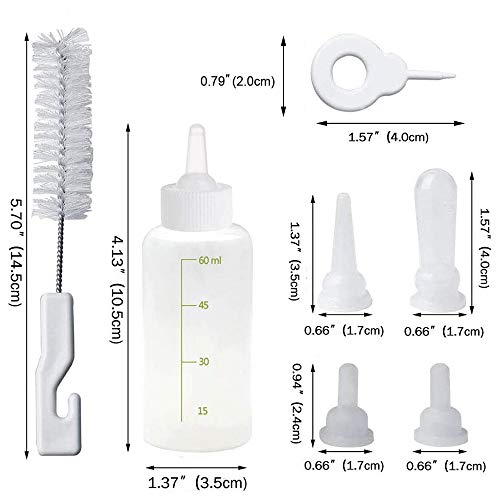 BOW CALICO Botellas de alimentación para Cachorros, Botella de Leche para Perro, Botella de alimentación de Leche de Gato, con 4 pezones de Repuesto y 1 Cepillo para pezones…