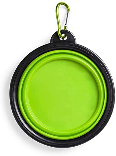 Bowl Plegable para Perros y Gatos - Comedero para Mascotas - Recipiente Portátil para Viajes - Cuenco de Agua Portable con Gancho de Metal Fácil de Llevar - Comedero y Bebedero (Verde)