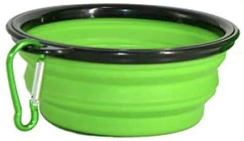 Bowl Plegable para Perros y Gatos - Comedero para Mascotas - Recipiente Portátil para Viajes - Cuenco de Agua Portable con Gancho de Metal Fácil de Llevar - Comedero y Bebedero (Verde)