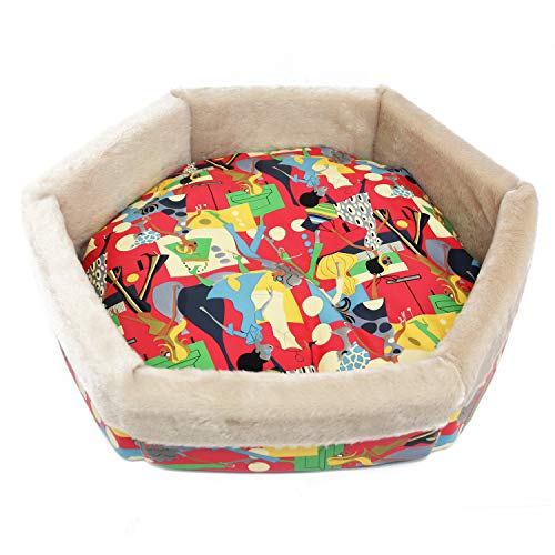 BPS Cama para Perro Gato con Forma Hexagono Colchoneta Cuna para Mascotas Material Suave 3 Medidas S/M/L para Elegir (S: 53 * 53 * 15 cm, Rojo) BPS-1488