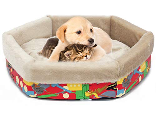 BPS Cama para Perro Gato con Forma Hexagono Colchoneta Cuna para Mascotas Material Suave 3 Medidas S/M/L para Elegir (S: 53 * 53 * 15 cm, Rojo) BPS-1488