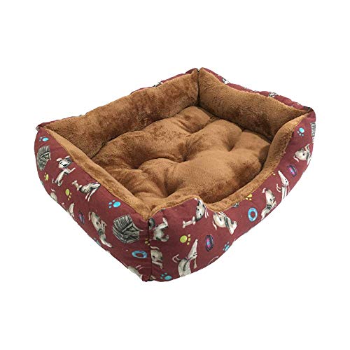 BRAVO Home. Cama para Perros Rectangular Granate con Bordes Laterales y Pelo Interior Suave para Perros Pequeños. (Tallas S,M, L). (S-60x45cm)