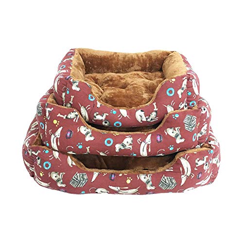 BRAVO Home. Cama para Perros Rectangular Granate con Bordes Laterales y Pelo Interior Suave para Perros Pequeños. (Tallas S,M, L). (S-60x45cm)