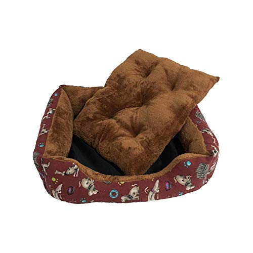 BRAVO Home. Cama para Perros Rectangular Granate con Bordes Laterales y Pelo Interior Suave para Perros Pequeños. (Tallas S,M, L). (S-60x45cm)