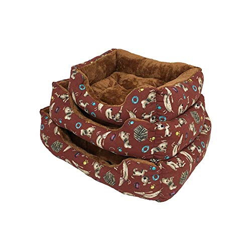 BRAVO Home. Cama para Perros Rectangular Granate con Bordes Laterales y Pelo Interior Suave para Perros Pequeños. (Tallas S,M, L). (S-60x45cm)