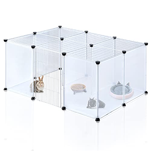 BRIAN & DANY Valla para Mascotas, Parque para Animales Pequeños Jaula Modular de Plástico para Conejos, Hamster, Perros, Cobayas, 18 Paneles, 105 x 70 x 45 cm, Humo