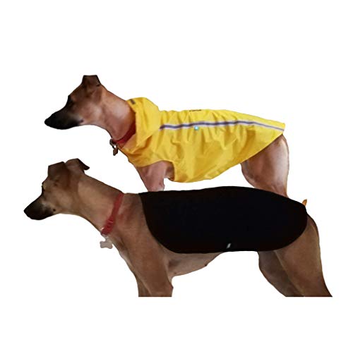 Brissa España. Chubasquero Perro Grande Mediano (Longitud Cuerpo 60 cm). Impermeable Perro con Capucha y Forro de Quita y pon de Borreguillo. Hecho en España. (Amarillo)