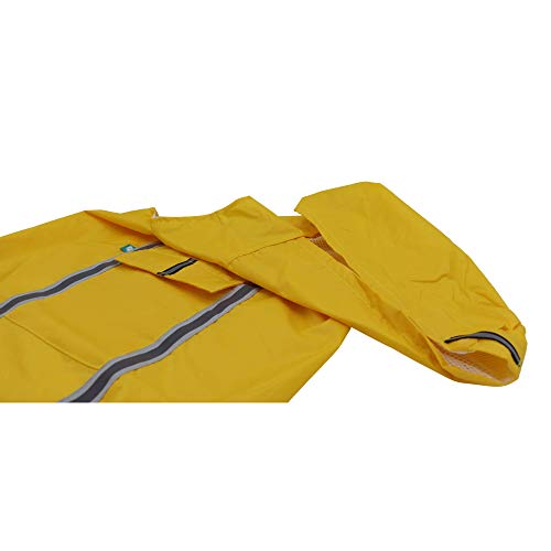 Brissa España. Chubasquero Perro Grande Mediano (Longitud Cuerpo 60 cm). Impermeable Perro con Capucha y Forro de Quita y pon de Borreguillo. Hecho en España. (Amarillo)