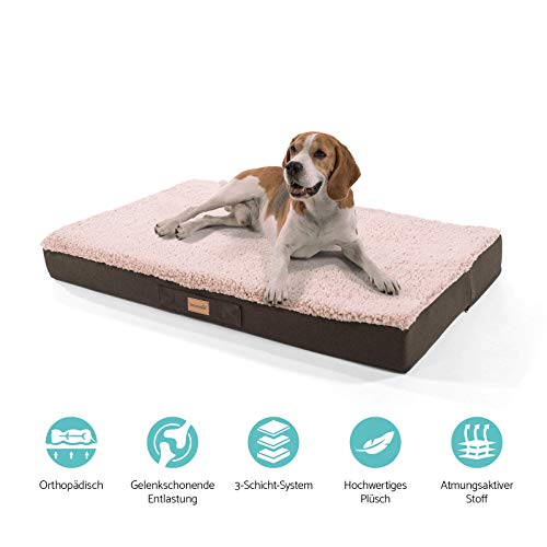 brunolie Balu - Cama para perros lavable, ortopédica y antideslizante, cojín para perros de peluche suave, beis, marrón oscuro, gris oscuro y gris, tallas S-XXL