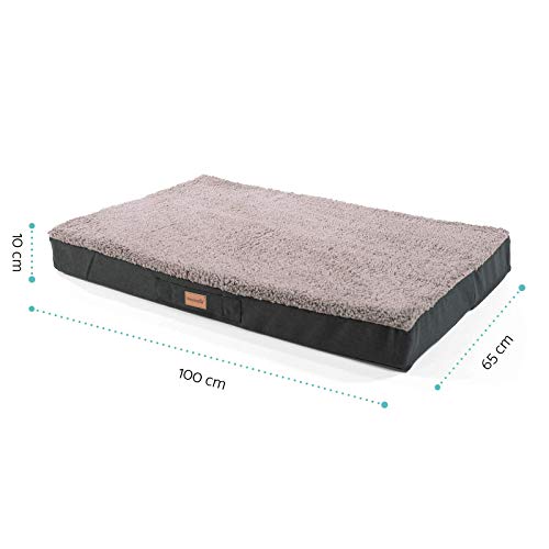 brunolie Balu - Cama para perros lavable, ortopédica y antideslizante, cojín para perros de peluche suave, beis, marrón oscuro, gris oscuro y gris, tallas S-XXL