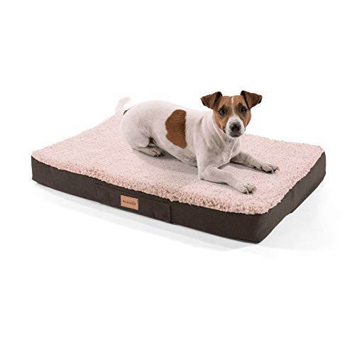 brunolie Balu - Cama para perros lavable, ortopédica y antideslizante, cojín para perros de peluche suave, beis, marrón oscuro, gris oscuro y gris, tallas S-XXL