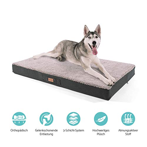 brunolie Balu Cama para Perros Muy Grande Gris, Lavable, ortopédico y Antideslizante, Cama para Perros Agradable con Espuma de Memoria Transpirable, Tamaño XL (120 x 72 x 10 cm)