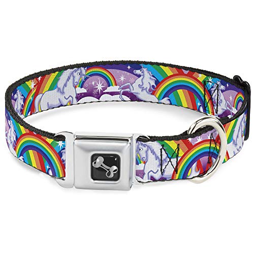 Buckle Down 15 – 26 "Unicornios en Arco Iris con Sparkles/Morado Collar de Perro Hueso, Large