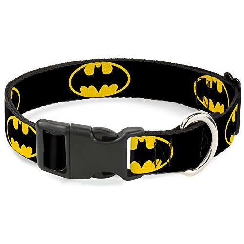 Buckle-Down Batman Shield - Collar de plástico con Cierre de Clip, Color Negro y Amarillo