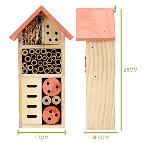 Buddy Wild Hotel de Insectos Pequeño – 13x8.5x26cm - Casa de Insectos Ecológica para Abejas, Mariposas y Otros – Caseta de Jardín Colgante y Resistente a la Intemperie – Casa de Madera