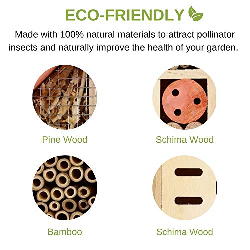 Buddy Wild Hotel de Insectos Pequeño – 13x8.5x26cm - Casa de Insectos Ecológica para Abejas, Mariposas y Otros – Caseta de Jardín Colgante y Resistente a la Intemperie – Casa de Madera