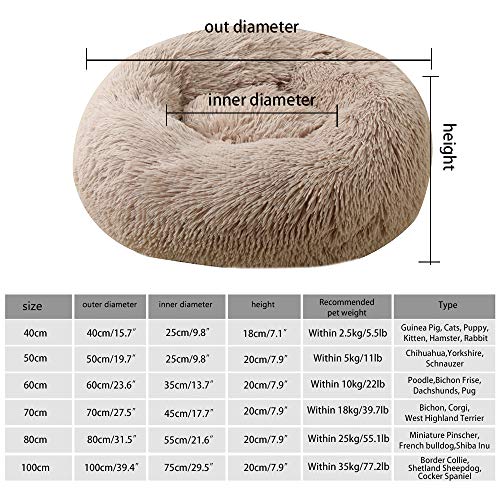 BVAGSS Cama de Felpa Deluxe Plush Redonda de Pelo Nido de Donut para Mascotas Deluxe para Gatos y Perros XH034 (Diameter:40cm, Light Brown)