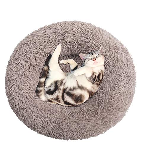 BVAGSS Cama de Felpa Deluxe Plush Redonda de Pelo Nido de Donut para Mascotas Deluxe para Gatos y Perros XH034 (Diameter:40cm, Light Brown)