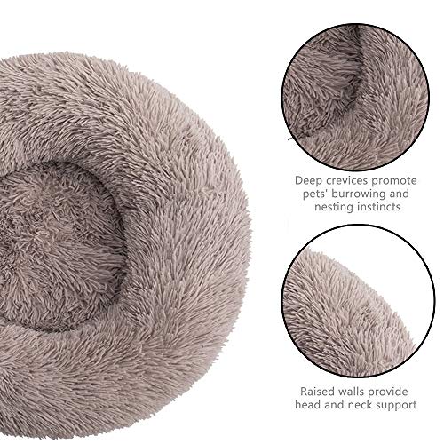 BVAGSS Cama de Felpa Deluxe Plush Redonda de Pelo Nido de Donut para Mascotas Deluxe para Gatos y Perros XH034 (Diameter:40cm, Light Brown)