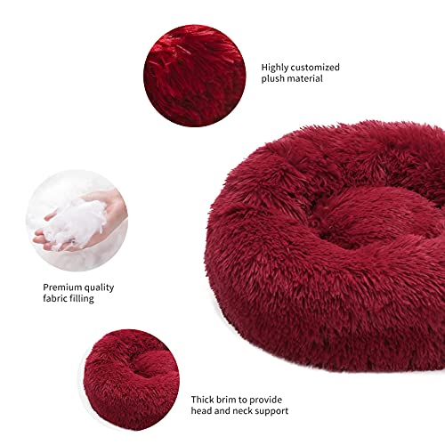 BVAGSS Cama de Felpa Deluxe Plush Redonda de Pelo Nido de Donut para Mascotas Deluxe para Gatos y Perros XH034 (Diameter:50cm, Red)