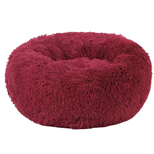 BVAGSS Cama de Felpa Deluxe Plush Redonda de Pelo Nido de Donut para Mascotas Deluxe para Gatos y Perros XH034 (Diameter:50cm, Red)