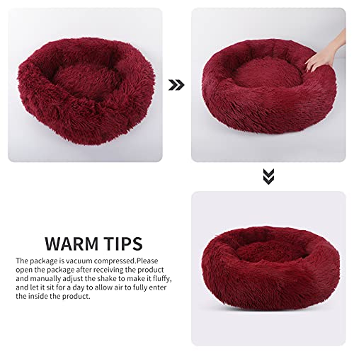 BVAGSS Cama de Felpa Deluxe Plush Redonda de Pelo Nido de Donut para Mascotas Deluxe para Gatos y Perros XH034 (Diameter:50cm, Red)