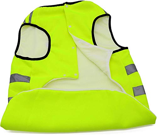 Bwiv Chalecos de Seguridad para Perros Mascota Chaqueta Gato Capa Vientre Protector Franja Reflectante Espesamiento Tela con Correa Agujero Amarillo Verde 5XL(Longitud de Espalda 70cm,Pecho 80-90cm)