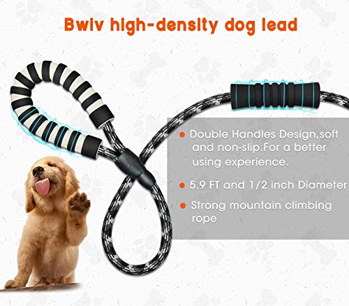 Bwiv Correa para Perros Correr 1.8M Resistente Anti-tirón Fuerte con Mango Acolchado Cómodo Doble Asa Antideslizantes Reflectantes para Grandes Medianos Negro B