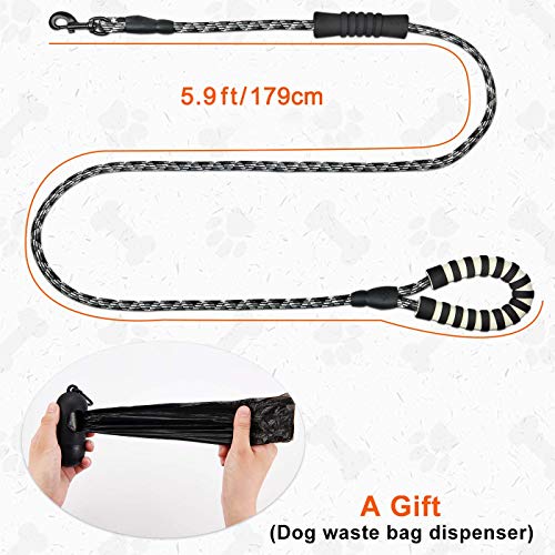 Bwiv Correa para Perros Correr 1.8M Resistente Anti-tirón Fuerte con Mango Acolchado Cómodo Doble Asa Antideslizantes Reflectantes para Grandes Medianos Negro B