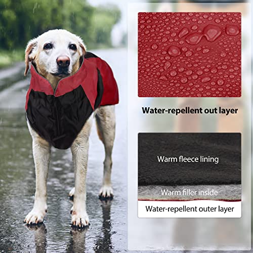 Bwiv Perro Chaqueta Gato Abrigos Mascota Ropa Impermeable Vientre Protector Reflexivo Tira Cremallera con Agujero de Correa Rojo 3XL (Longitud de Espalda 50cm, Pecho 70-83cm)