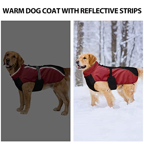 Bwiv Perro Chaqueta Gato Abrigos Mascota Ropa Impermeable Vientre Protector Reflexivo Tira Cremallera con Agujero de Correa Rojo 3XL (Longitud de Espalda 50cm, Pecho 70-83cm)