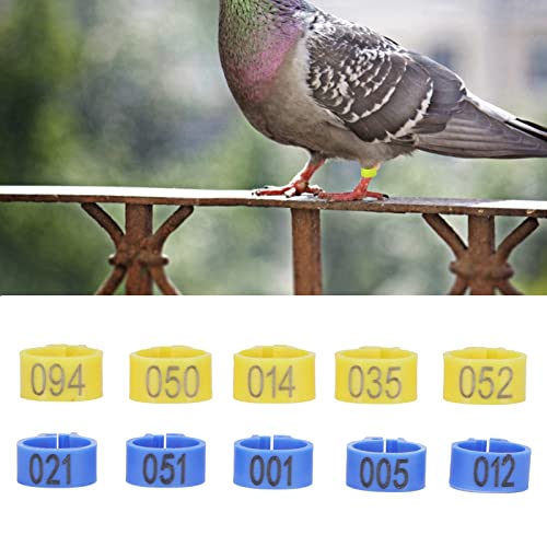 BWLZSP 100Pcs Anillos de pie de pájaro Bandas, 10 mm 001-100 Palomas numeradas Clip de identificación Anillo de Palomas de Suministro de Aves Anillo de Pata de Ave para Palomas mensajeras y (Azul)