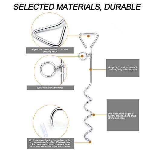 Cable de extensión para correa de plomo, estructura en espiral para estaca de metal. Cable para atar al perro Resistente y resistente. Refuerzo de ahorro para el terreno de acampada (8,0 x 46 cm)